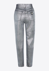 Dolce & Gabbana High-Waist Distressed Metallic Jeans Silver FTBXGD G902Z S0998