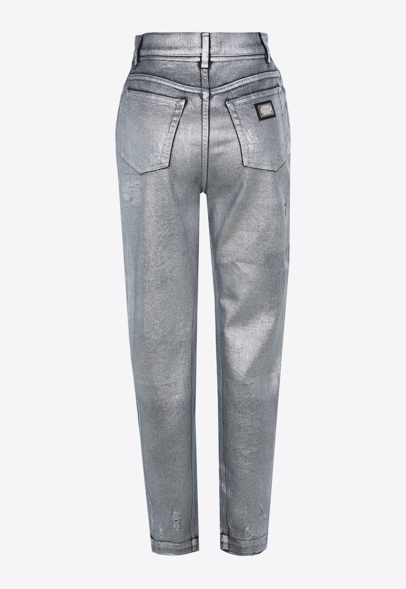 Dolce & Gabbana High-Waist Distressed Metallic Jeans Silver FTBXGD G902Z S0998