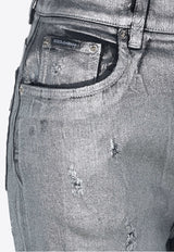 Dolce & Gabbana High-Waist Distressed Metallic Jeans Silver FTBXGD G902Z S0998