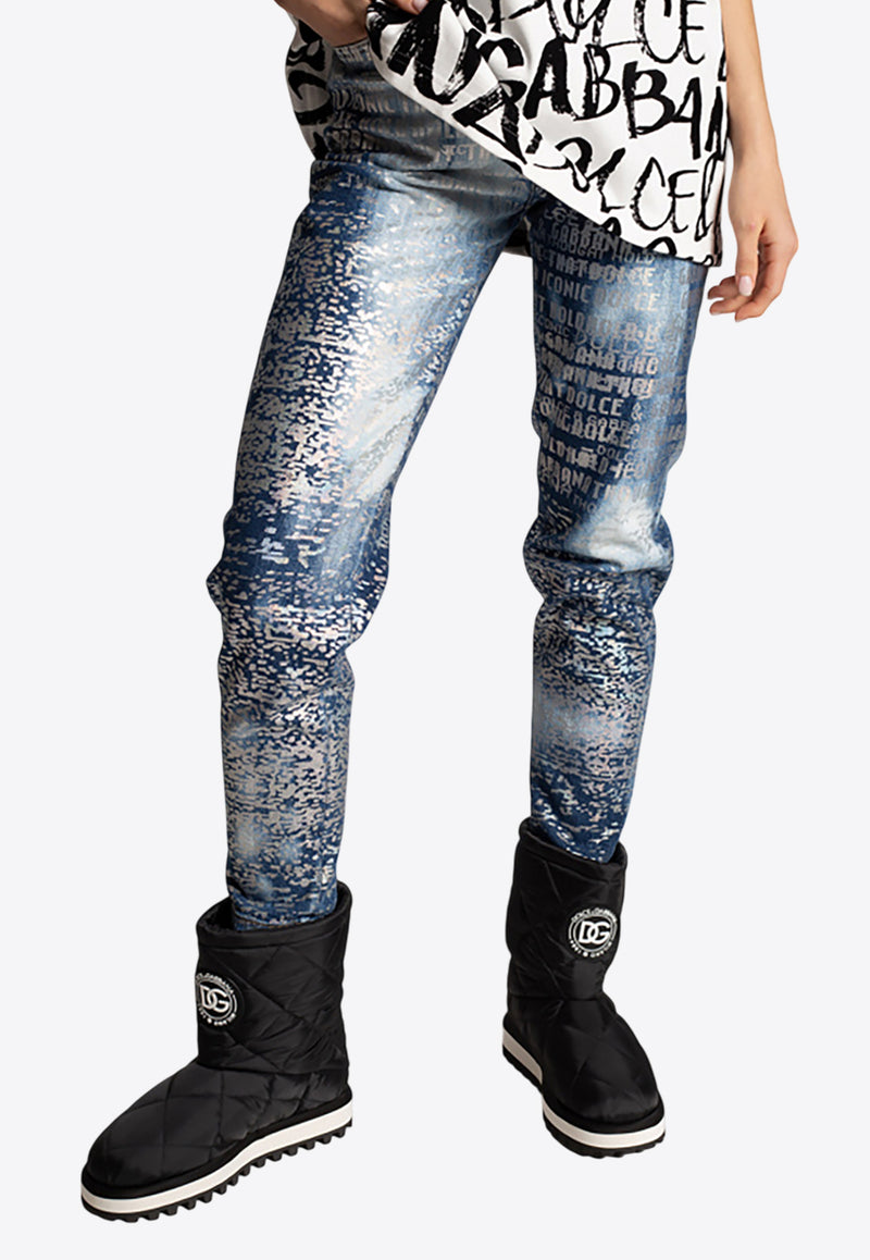 Dolce & Gabbana All-Over Logo Print Faded Jeans Blue FTBXGD G903G S9001