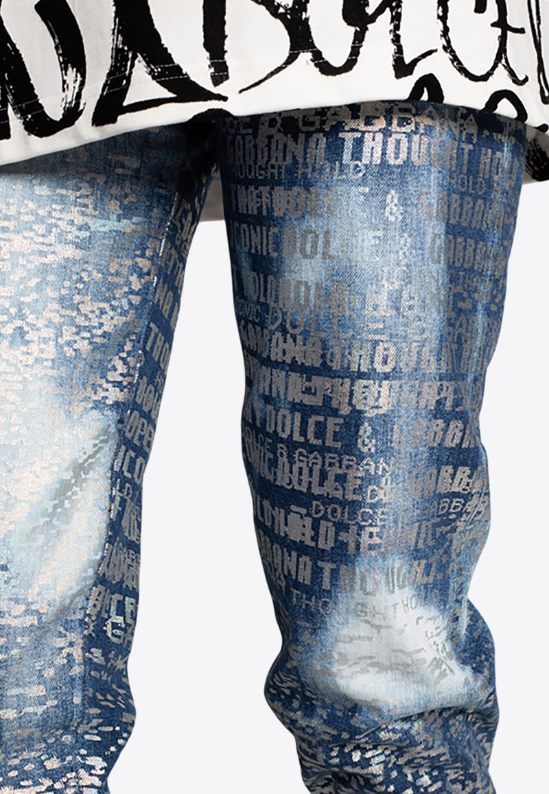 Dolce & Gabbana All-Over Logo Print Faded Jeans Blue FTBXGD G903G S9001