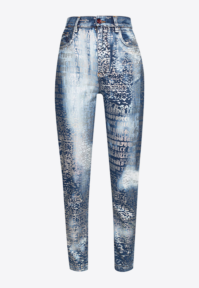Dolce & Gabbana All-Over Logo Print Faded Jeans Blue FTBXGD G903G S9001