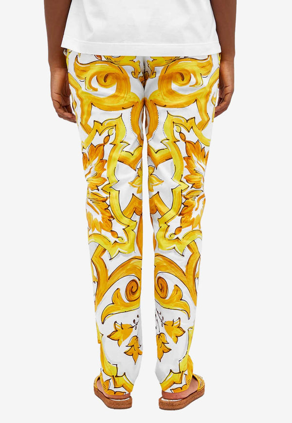 Dolce & Gabbana Majolica Print Silk Pajama Pants FTC4PT HH5EA HG3TN Yellow