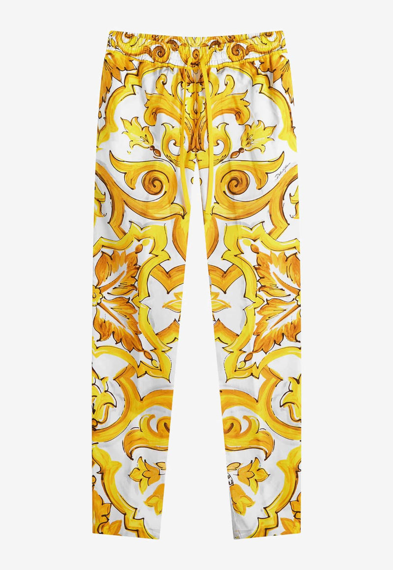 Dolce & Gabbana Majolica Print Silk Pajama Pants FTC4PT HH5EA HG3TN Yellow