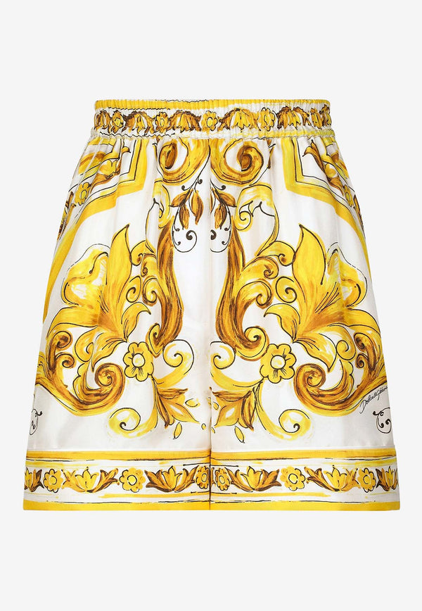 Dolce & Gabbana Majolica Print Silk Pajama Shorts FTC4ST HI1TK H03TN Yellow