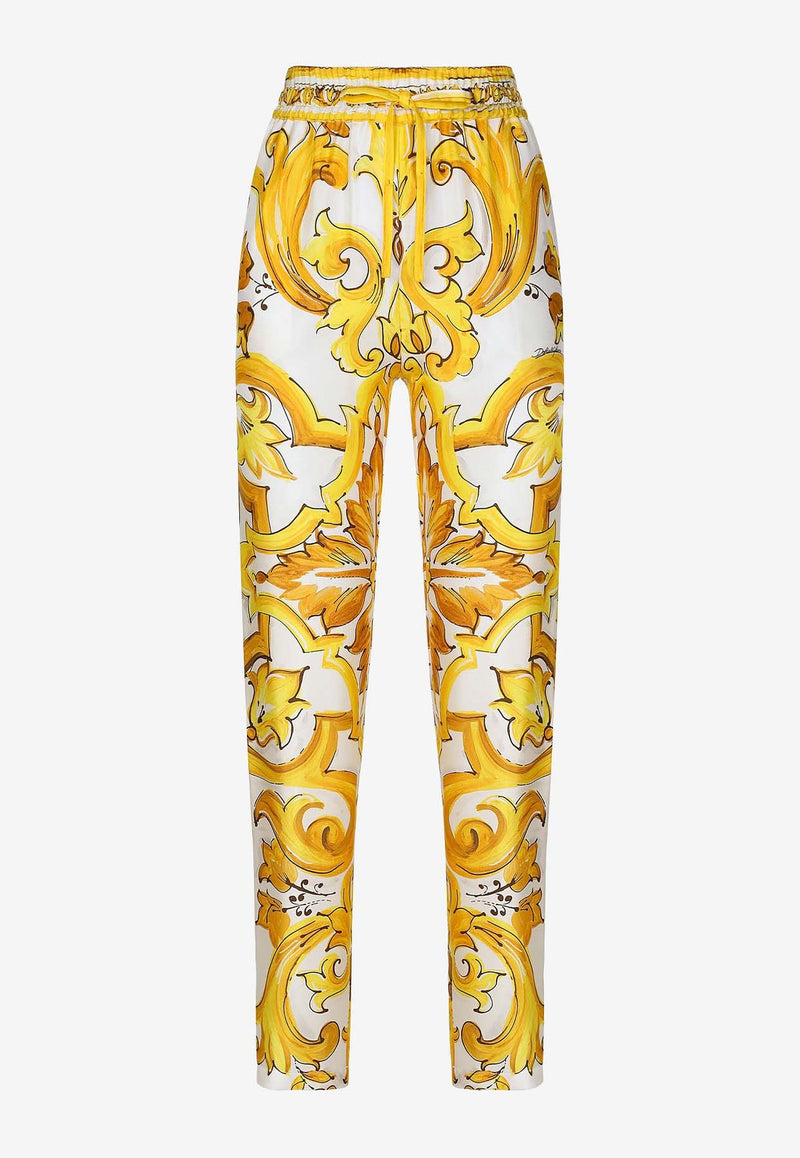 Dolce & Gabbana Majolica Print Silk Pants FTC4TT HI1TK HG3TN Yellow