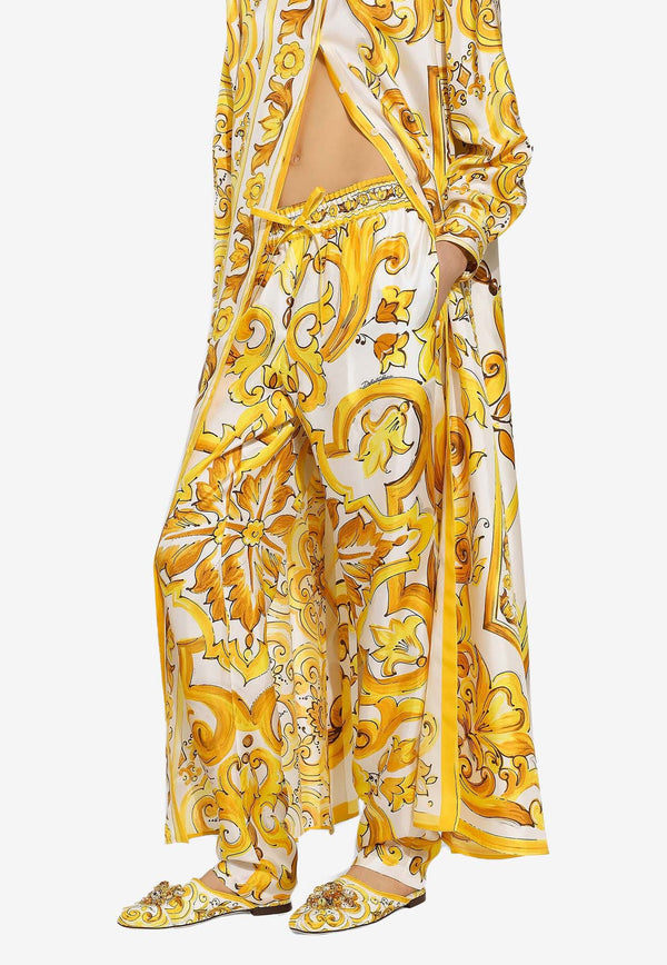 Dolce & Gabbana Majolica Print Silk Pants FTC4TT HI1TK HG3TN Yellow