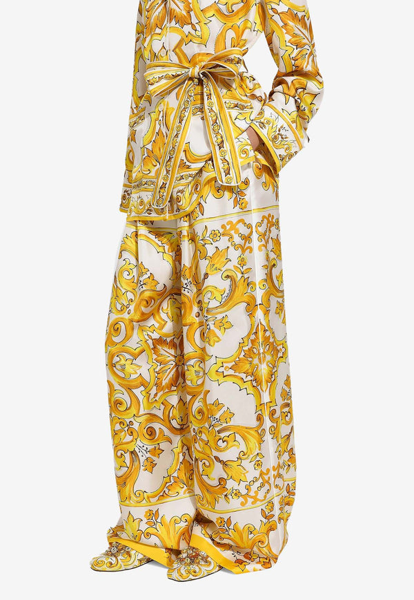 Dolce & Gabbana Majolica Print Silk Pants FTC63T HI1BE HG3TN Yellow