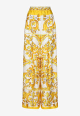 Dolce & Gabbana Majolica Print Silk Pants FTC63T HI1BE HG3TN Yellow