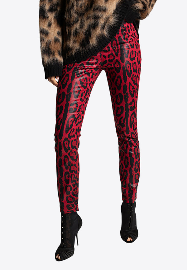 Dolce & Gabbana High-Waist Leopard Print Pants Red FTCAHD FSFLB HR13N