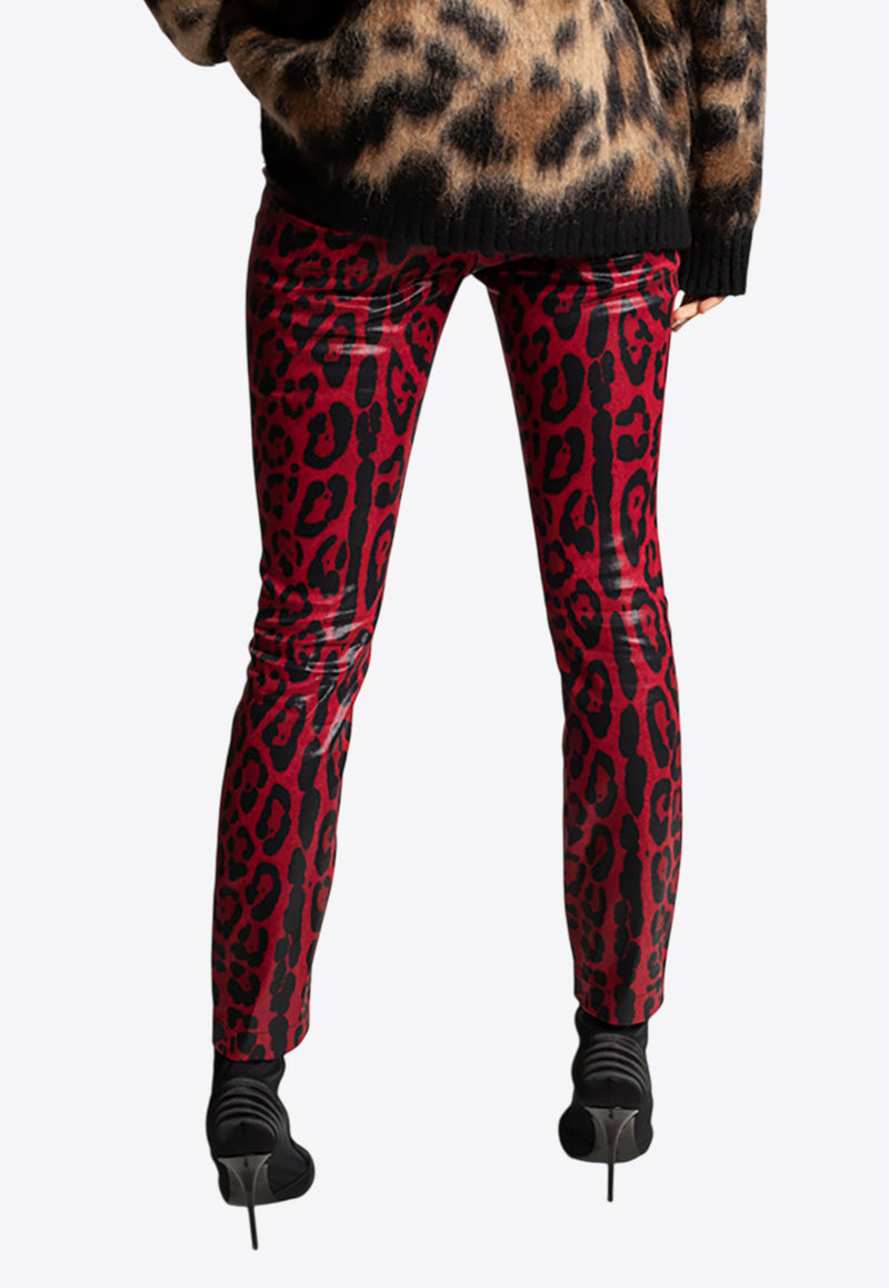 Dolce & Gabbana High-Waist Leopard Print Pants Red FTCAHD FSFLB HR13N