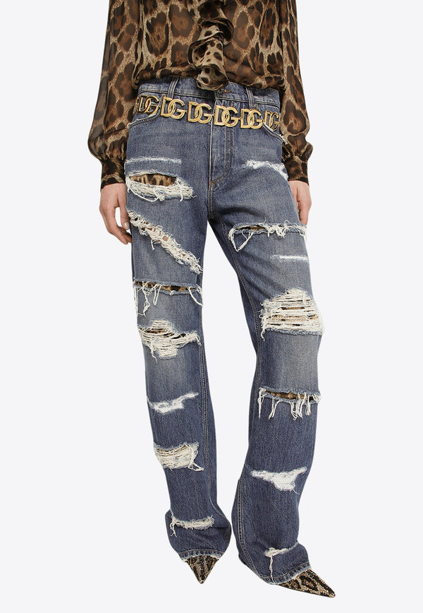 Dolce & Gabbana Loose-Fit Ripped Jeans Blue FTCGND G8JU7 S9001