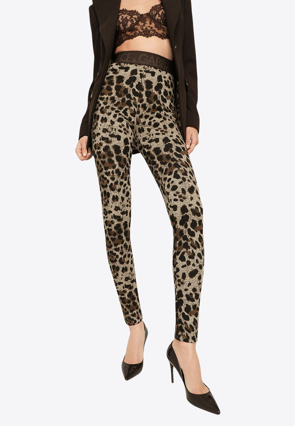 Dolce & Gabbana Leopard Print Jersey Leggings Brown FTCQKT FJGAS S8350