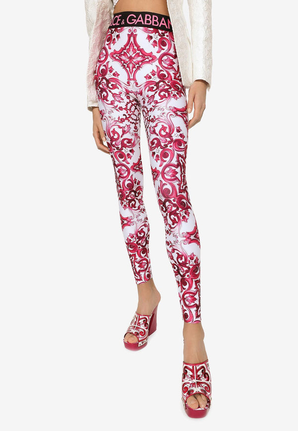 Dolce & Gabbana Majolica Print Leggings FTCX3T FPGBM H83TN Pink