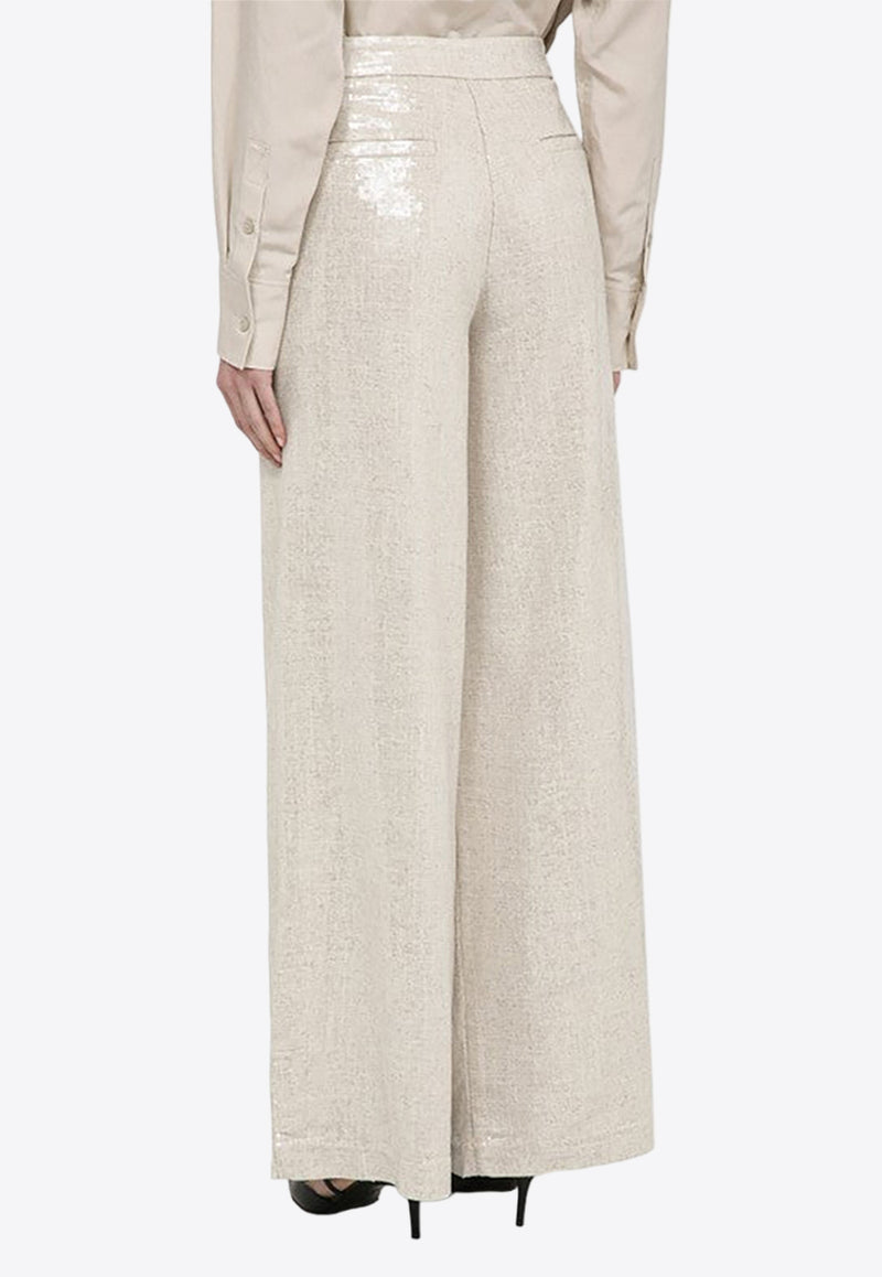 Federica Tosi Sequin Embellished Wide-Leg Pants Beige FTE24PA0080TE0187/O_FTOSI-0499