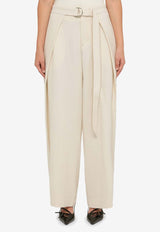 AMI PARIS Wide-Leg Belted Pants Ivory FTR407VI0007/N_AMI-185