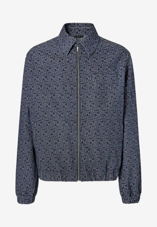 Fendi FF Jacquard Zip-Up Denim Jacket Blue FW1321AUX4F0BUZ_Blue_34276916