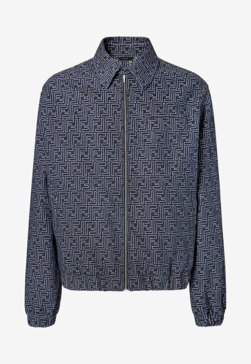 Fendi FF Jacquard Zip-Up Denim Jacket Blue FW1321AUX4F0BUZ_Blue_34276916