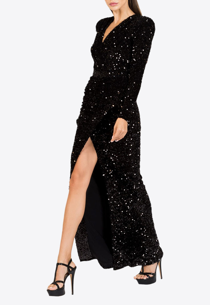 Zeena Zaki Sequined V-neck Gown Black FW20/21-20-BLKBLACK