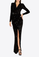 Zeena Zaki Sequined V-neck Gown Black FW20/21-20-BLKBLACK