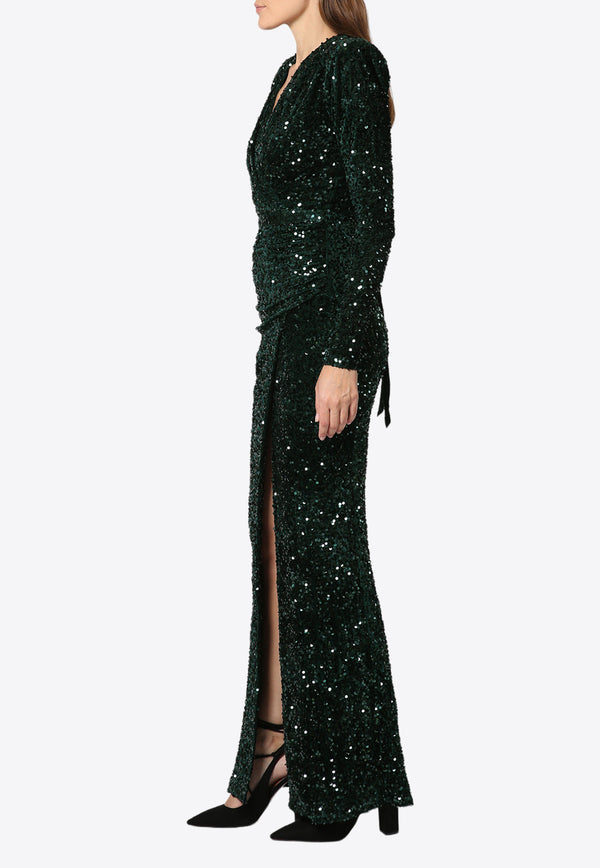 Zeena Zaki Sequined V-neck Gown Green FW20/21-20-GNGREEN