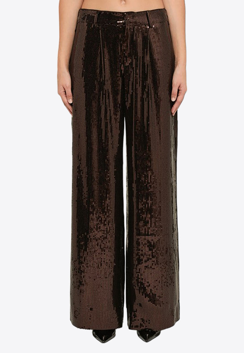 Retrofête Wide-Leg Sequined Pants Brown FW23-7696PL/N_RETRO-DRKCH