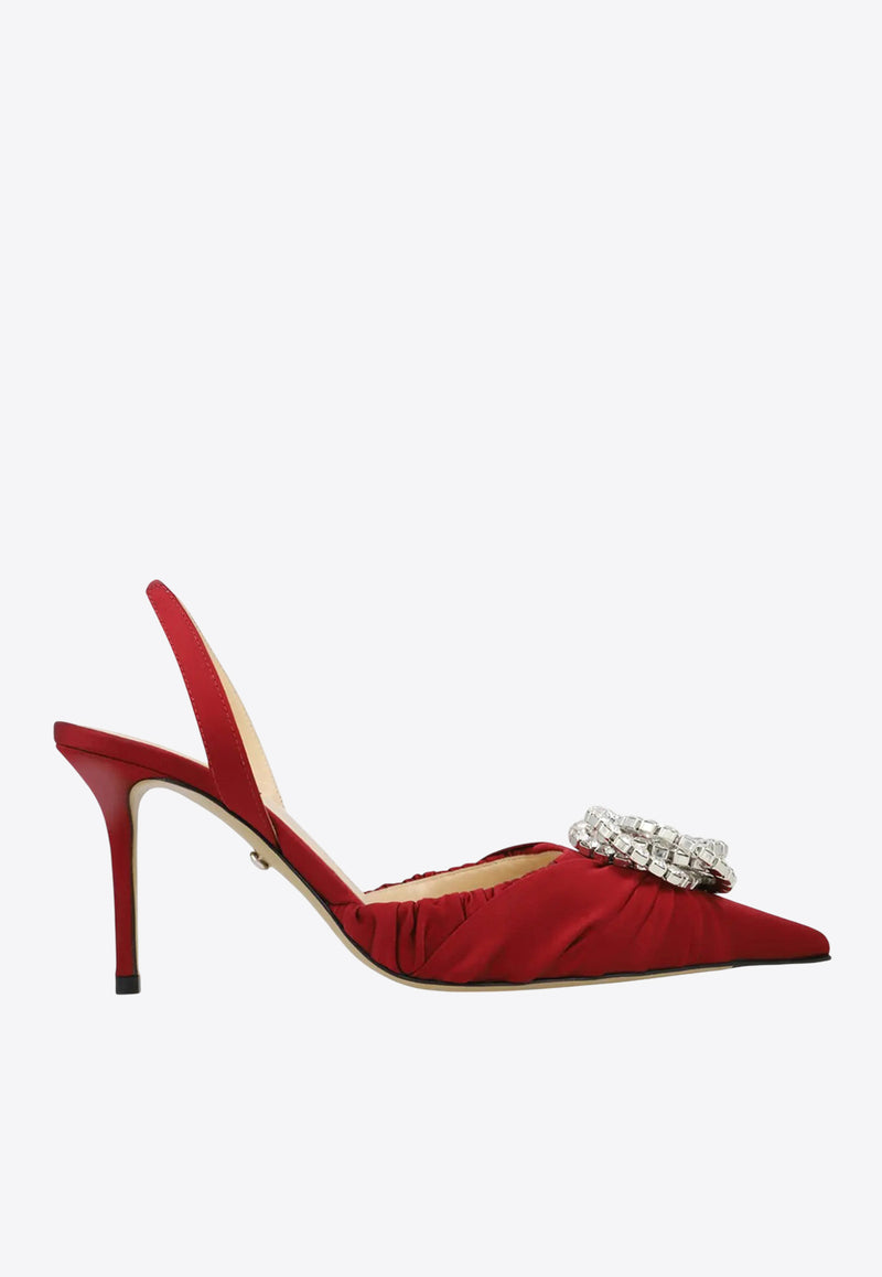 Mach & Mach Galaxy 85 Crystal-Embellished Satin Slingback Pumps FW24-S0821-85-CRP-BDXMAROON