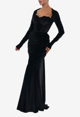 Zeena Zaki Long-Sleeved Velvet Gown FW24/25-03-BLK Black