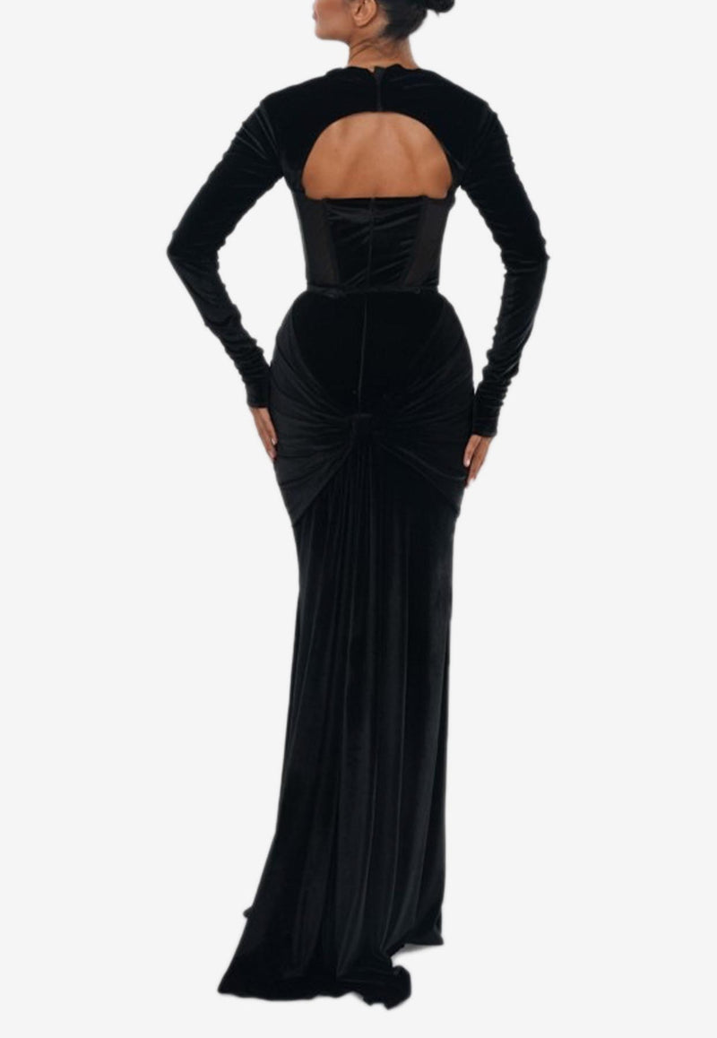 Zeena Zaki Long-Sleeved Velvet Gown FW24/25-03-BLK Black