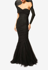 Zeena Zaki Structured Off-Shoulder Tulle Gown Black FW25/26-03-BLK