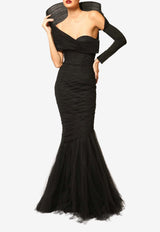 Zeena Zaki Structured Off-Shoulder Tulle Gown Black FW25/26-03-BLK