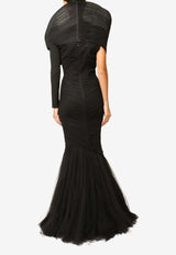 Zeena Zaki Structured Off-Shoulder Tulle Gown Black FW25/26-03-BLK