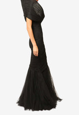 Zeena Zaki Structured Off-Shoulder Tulle Gown Black FW25/26-03-BLK