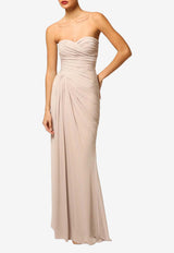 Zeena Zaki Strapless Ruched Gown with Cape Beige FW25/26-04-BG