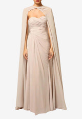 Zeena Zaki Strapless Ruched Gown with Cape Beige FW25/26-04-BG