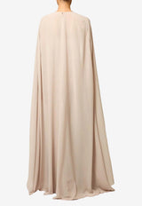 Zeena Zaki Strapless Ruched Gown with Cape Beige FW25/26-04-BG