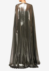 Zeena Zaki Strapless Metallic Gown with Cape Silver FW25/26-07-SLV