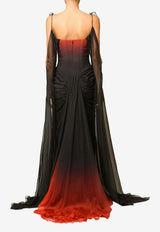 Zeena Zaki Off-Shoulder Draped Chiffon Ombre Gown Black FW25/26-09-BOR