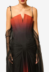 Zeena Zaki Off-Shoulder Draped Chiffon Ombre Gown Black FW25/26-09-BOR