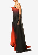 Zeena Zaki Off-Shoulder Draped Chiffon Ombre Gown Black FW25/26-09-BOR