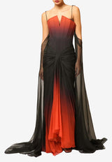 Zeena Zaki Off-Shoulder Draped Chiffon Ombre Gown Black FW25/26-09-BOR