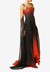 Zeena Zaki Off-Shoulder Draped Chiffon Ombre Gown Black FW25/26-09-BOR
