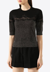 Dolce & Gabbana Crewneck Top with Lace-Insert Black FX634T JAMT2 S9000