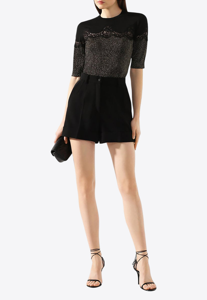 Dolce & Gabbana Crewneck Top with Lace-Insert Black FX634T JAMT2 S9000