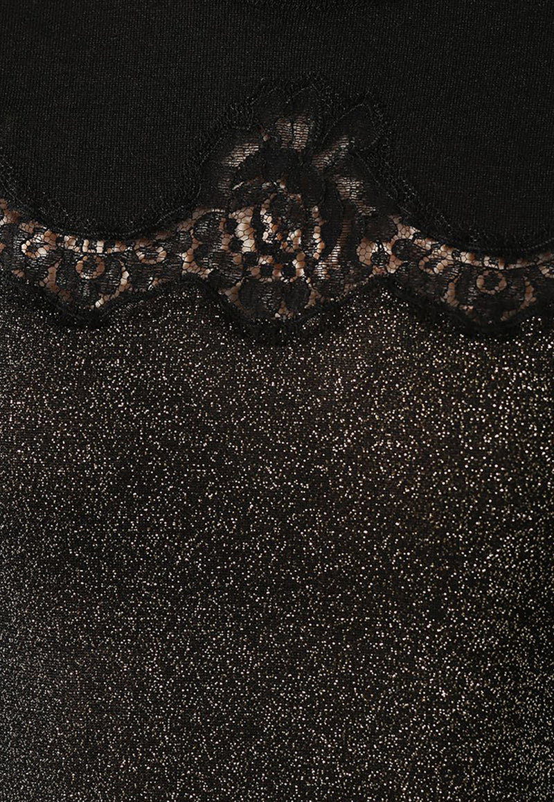 Dolce & Gabbana Crewneck Top with Lace-Insert Black FX634T JAMT2 S9000