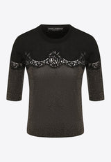 Dolce & Gabbana Crewneck Top with Lace-Insert Black FX634T JAMT2 S9000