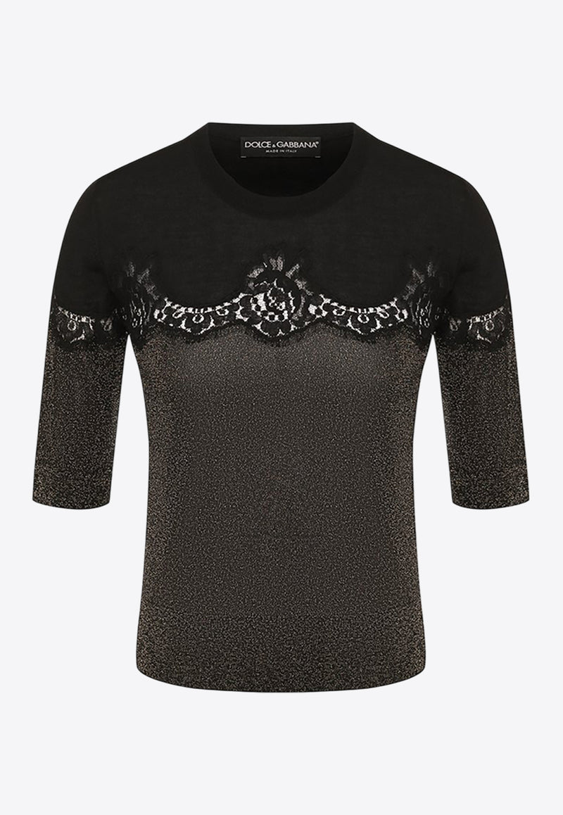 Dolce & Gabbana Crewneck Top with Lace-Insert Black FX634T JAMT2 S9000