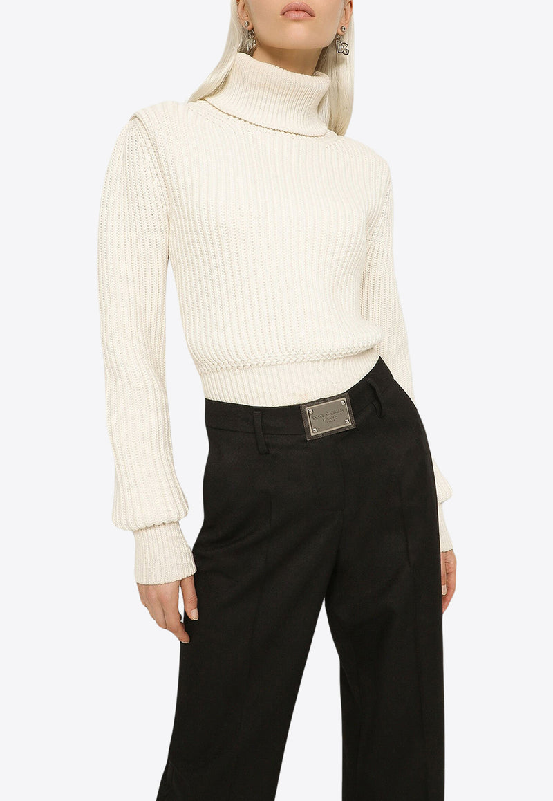 Dolce & Gabbana Ribbed Knit Wool Turtleneck Sweater White FXB57T JCVP0 W4335