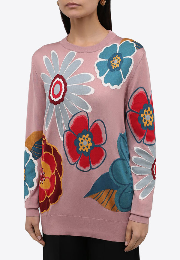 Dolce & Gabbana Crewneck Floral Silk Sweater Multicolor FXD08T JASPL S9000