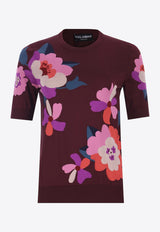 Dolce & Gabbana Crewneck Floral Silk Top Burgundy FXD75T JASPC S9000